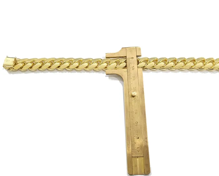 Gold and Diamond 14kt Solid Yellow Gold Miami Cuban Bracelet Real 14k 13mm 95 inches Box Lock Bracelets