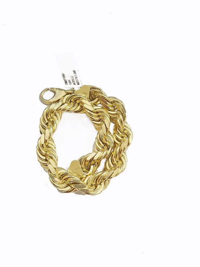 Gold and Diamond Bracelets Real 10K Yellow Gold Rope Bracelet 10mm 8 Inch Lobster Lock For mens On Sale