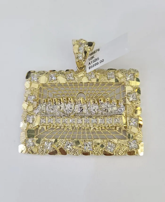 Gold and Diamond Real 10k Last Supper Pendant Charm Yellow Gold Genuine Mens Womens Charm Necklaces