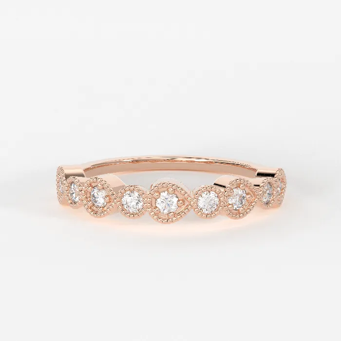 Jalvi Co Art Deco Half Eternity Diamond Ring 14k Diamond Eternity Stackable Wedding Band Pear Shape Diamond Ring Milgrain Anniversary Band Rings