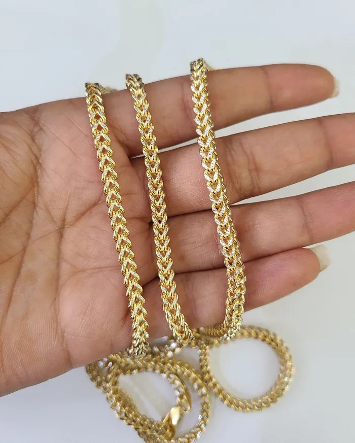 Necklaces 14K Franco Chain Necklace 18 20 22 4mm Yellow Gold Diamond Cut Real Gold and Diamond