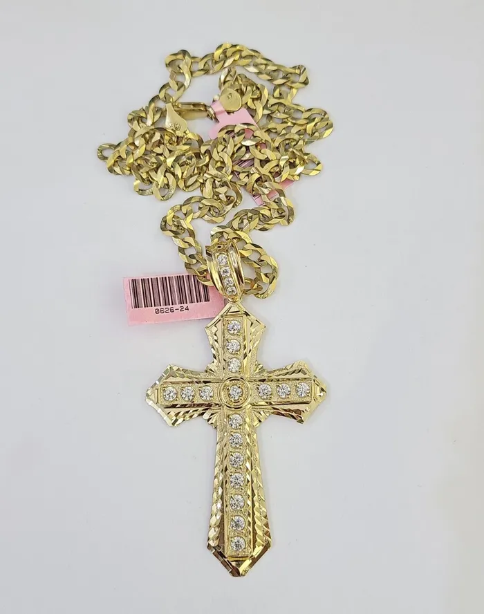 Necklaces Gold and Diamond 14k Gold Chain Jesus Cross Charm Solid Cuban Curb 5mm 2026 Inch SET Necklace
