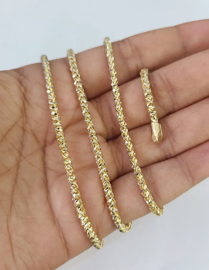 Necklaces Gold and Diamond Real 10k Franco Chain Solid Gold 25mm 22 Necklace lobster lock Diamond Cut