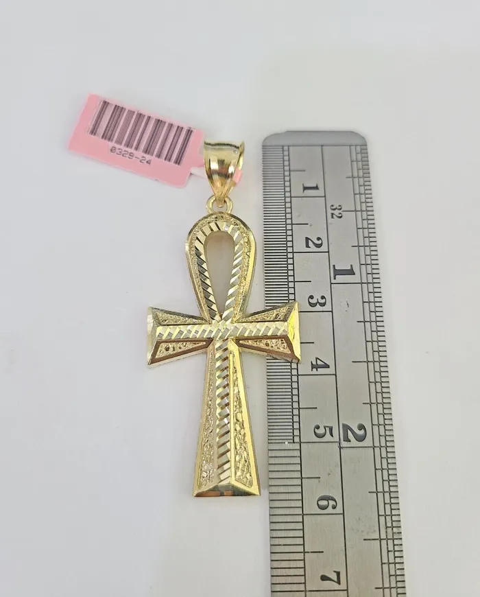 Necklaces Gold and Diamond Real 14k Rope Chain Ankh Cross Charm Set 6mm 1828 Necklace Yellow Gold