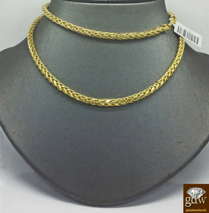 Real 10k Gold 4mm Men yellow Gold Palm Chain Necklace 20 inch Chocker Chain Gold and Diamond Necklaces