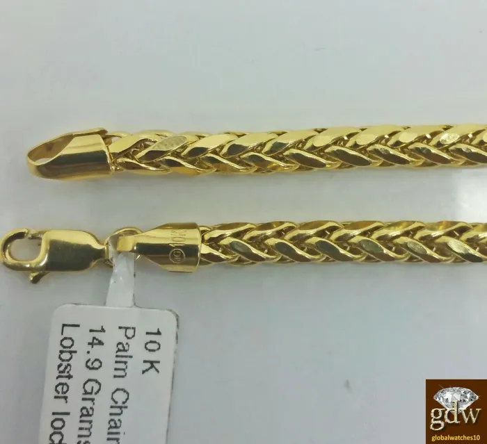 Real 10k Gold 4mm Men yellow Gold Palm Chain Necklace 20 inch Chocker Chain Gold and Diamond Necklaces