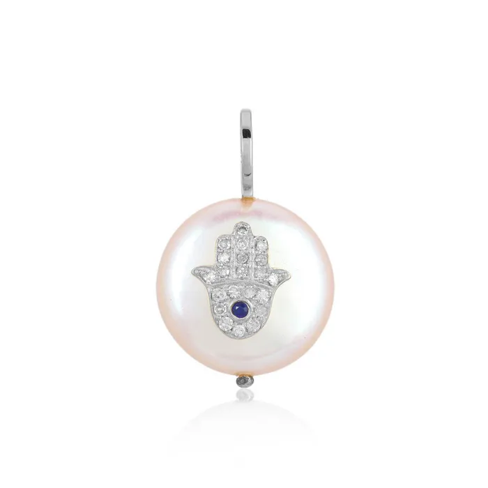 Alev Collection Charm Necklaces Hamsa on Pearl Charm