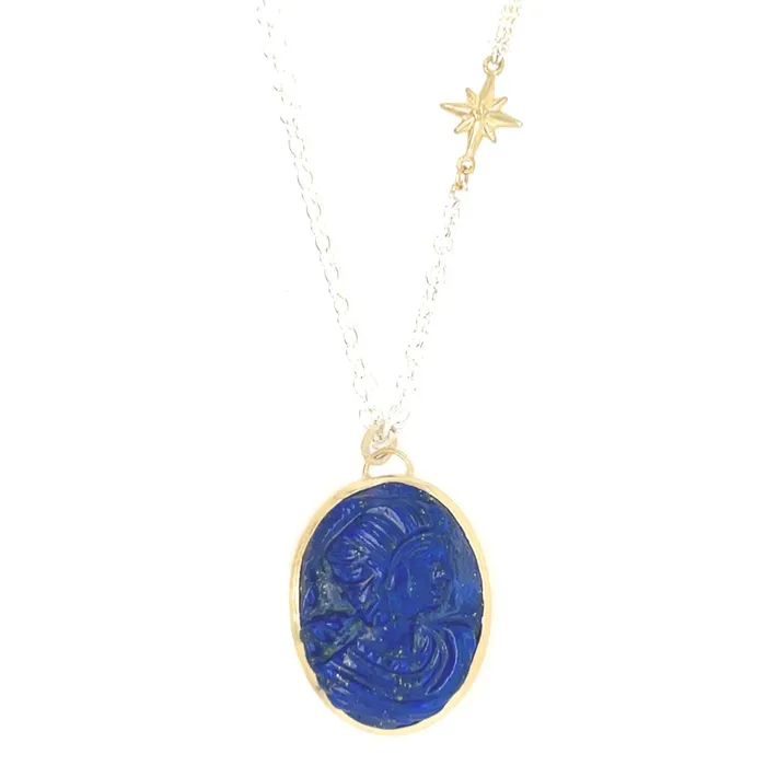 Carved Lapis necklace in 14k gold and sterling silver Emily Amey Jewelry Necklaces Carved Lapis necklace in 14k gold and sterling silver Emily Amey Jewelry Necklaces