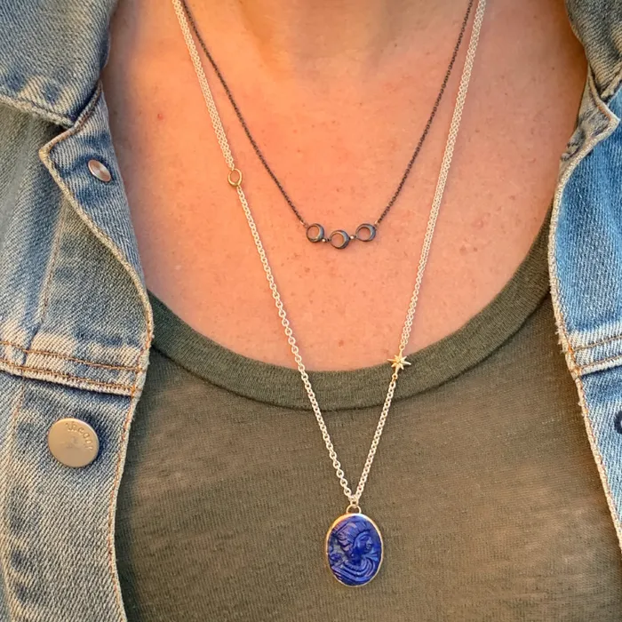 Carved Lapis necklace in 14k gold and sterling silver Emily Amey Jewelry Necklaces