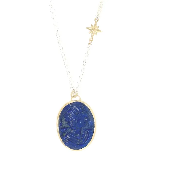 Carved Lapis necklace in 14k gold and sterling silver Emily Amey Jewelry Necklaces