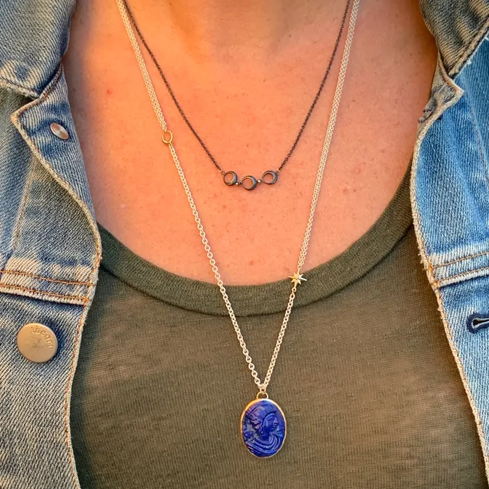 Carved Lapis necklace in 14k gold and sterling silver Emily Amey Jewelry Necklaces