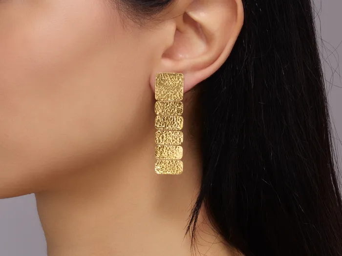 Earrings GG GOLD NEW GURHAN Lush Gold Long Drop Earrings Flat Hammered Rectangle Links Earrings GG GOLD NEW GURHAN Lush Gold Long Drop Earrings Flat Hammered Rectangle Links