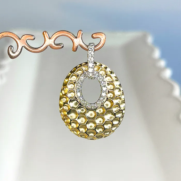Elisa Ilana Necklaces AAA Pearls and Hammered 14kt Gold and Diamond Pendant