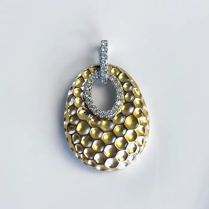 Elisa Ilana Necklaces AAA Pearls and Hammered 14kt Gold and Diamond Pendant