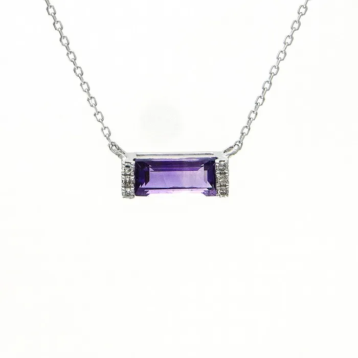 Elisa Ilana Sterling Silver Amethyst Diamond Bar Necklace Necklaces