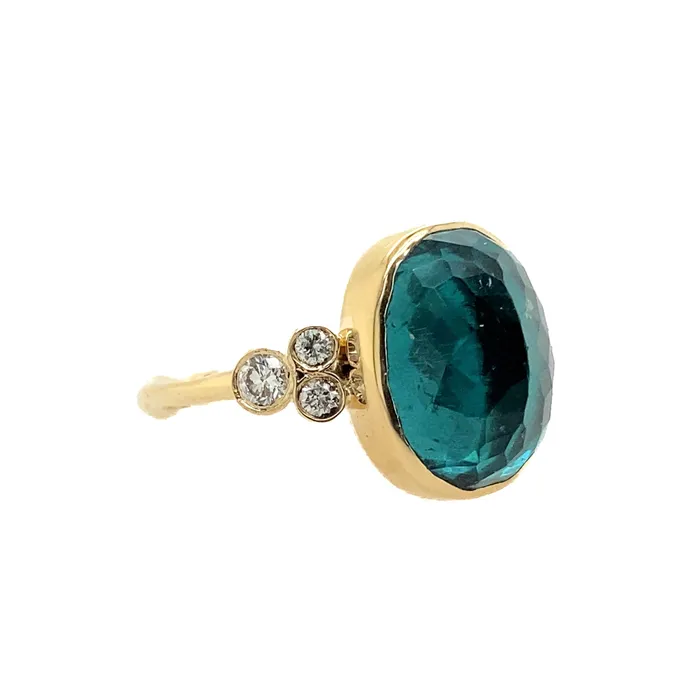 Emily Amey Jewelry Rings Inverted Rosecut Teal Tourmaline With Diamonds Ring in 14k gold