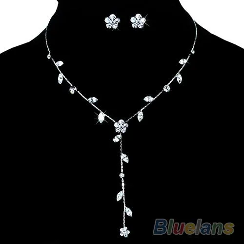 Flower Rhinestone Necklace Set sparklingselections Necklaces