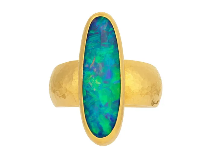 GG GOLD OOAK GURHAN Rune Gold Opal Cocktail Ring 25x10mm Oval Rings