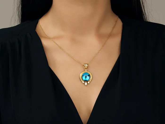 GG GOLD OOAK Necklaces GURHAN Muse Gold Topaz Pendant Necklace 16mm Round Set in Wide Frame