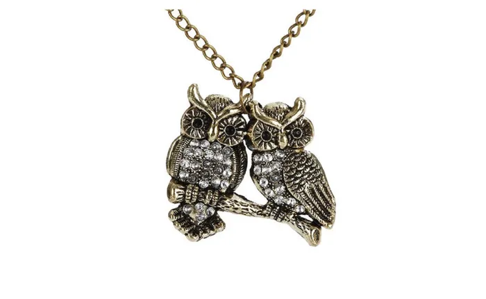 Gold Plated Strung Chain Double Owl Vintage Retro Pendant Necklace sparklingselections Necklaces Gold Plated Strung Chain Double Owl Vintage Retro Pendant Necklace sparklingselections Necklaces