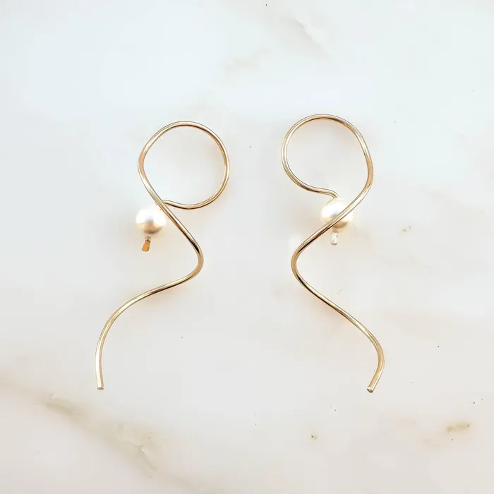 Hoops By Hand Earrings Pearl Drop Threader Earrings 14K Gold Filled
