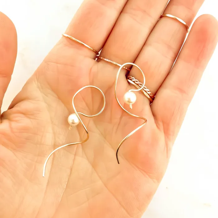 Hoops By Hand Earrings Pearl Drop Threader Earrings 14K Gold Filled