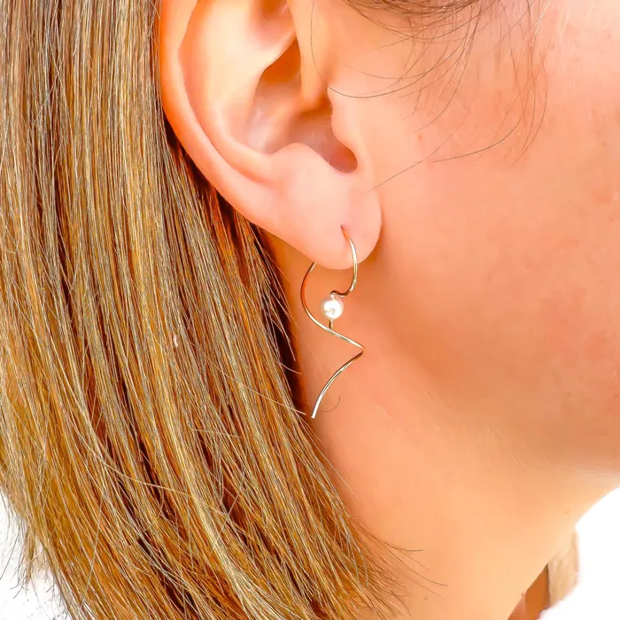 Hoops By Hand Earrings Pearl Drop Threader Earrings 14K Gold Filled