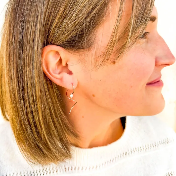 Hoops By Hand Earrings Pearl Drop Threader Earrings 14K Gold Filled