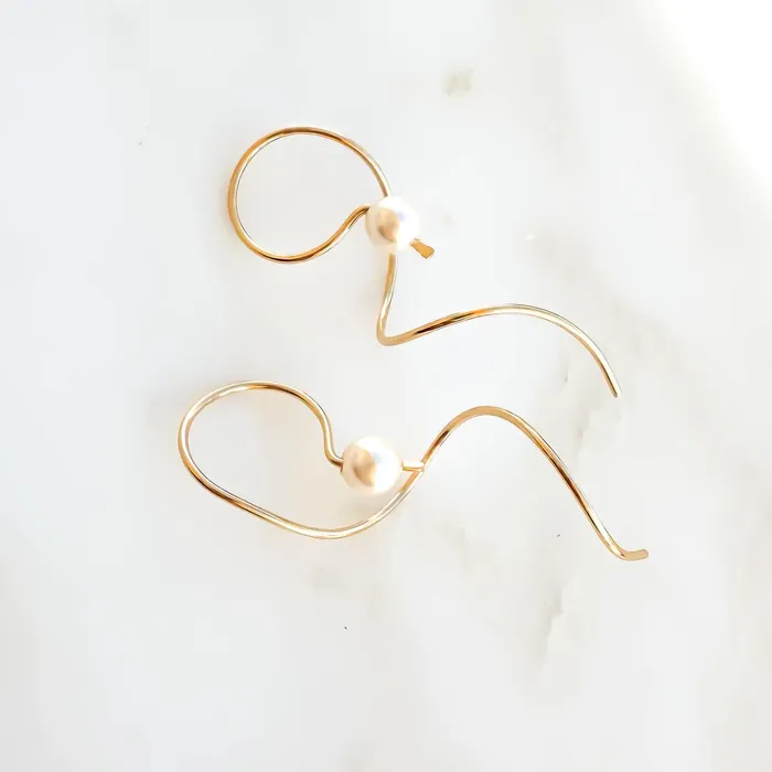 Hoops By Hand Earrings Pearl Drop Threader Earrings 14K Gold Filled