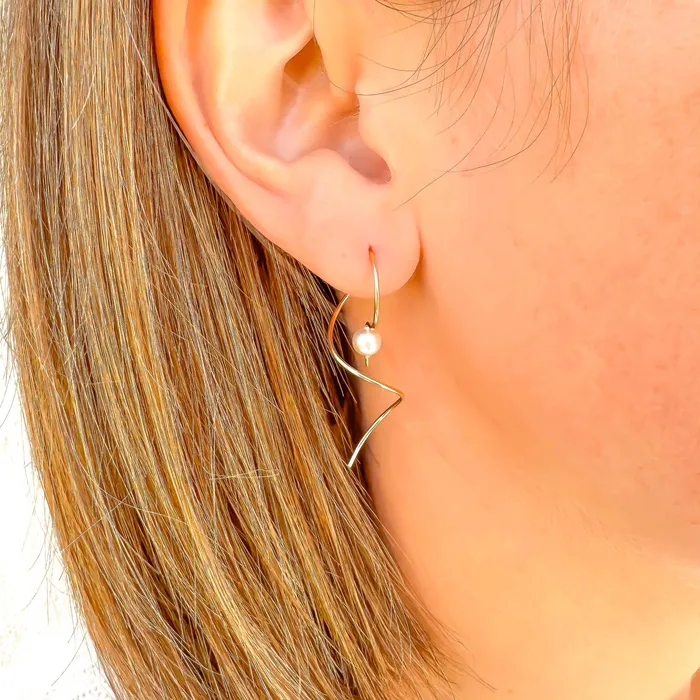 Hoops By Hand Earrings Pearl Drop Threader Earrings 14K Gold Filled