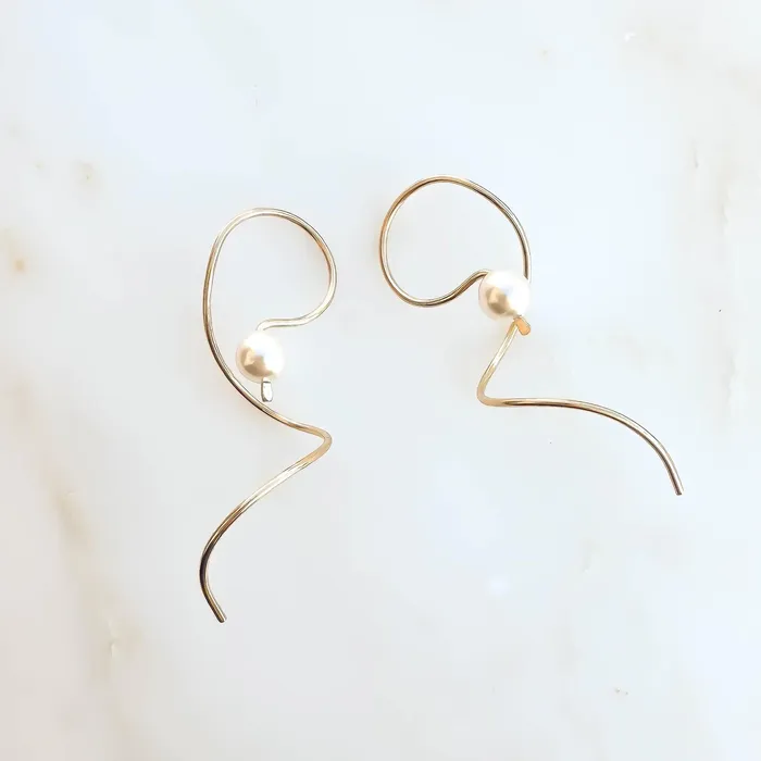 Hoops By Hand Earrings Pearl Drop Threader Earrings 14K Gold Filled