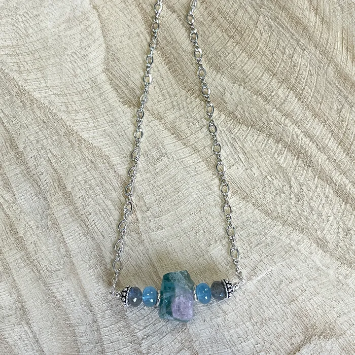 Labradorite Aquamarine Tumbled Tourmaline Necklace in Sterling Silver Elisa Ilana Necklaces