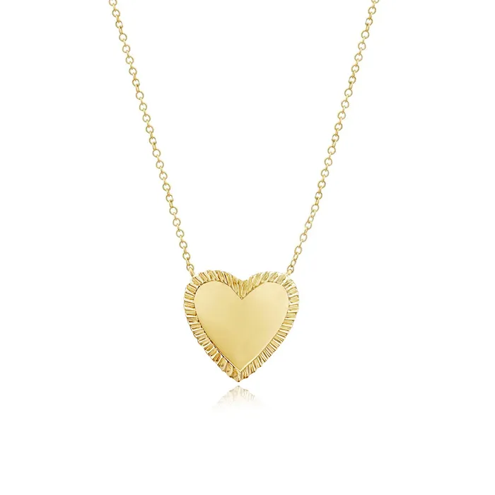 Large Fluted Gold Outline Heart Necklace Alev Collection Necklaces
