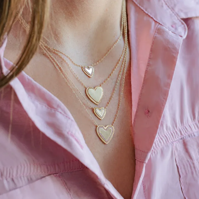 Large Fluted Gold Outline Heart Necklace Alev Collection Necklaces