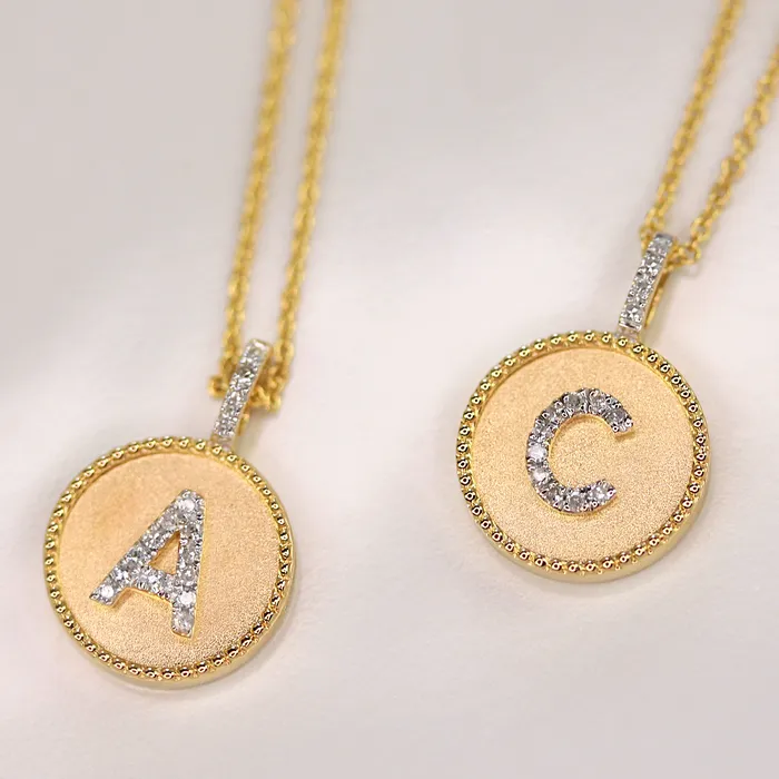 Madison L 14KY Circle Pendant w Diamond Initial Necklace Necklaces