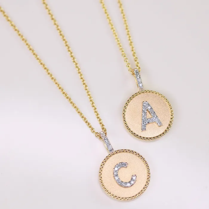 Madison L 14KY Circle Pendant w Diamond Initial Necklace Necklaces