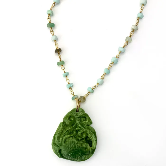 Necklaces Elisa Ilana Carved Green Turquoise Necklace Pendant