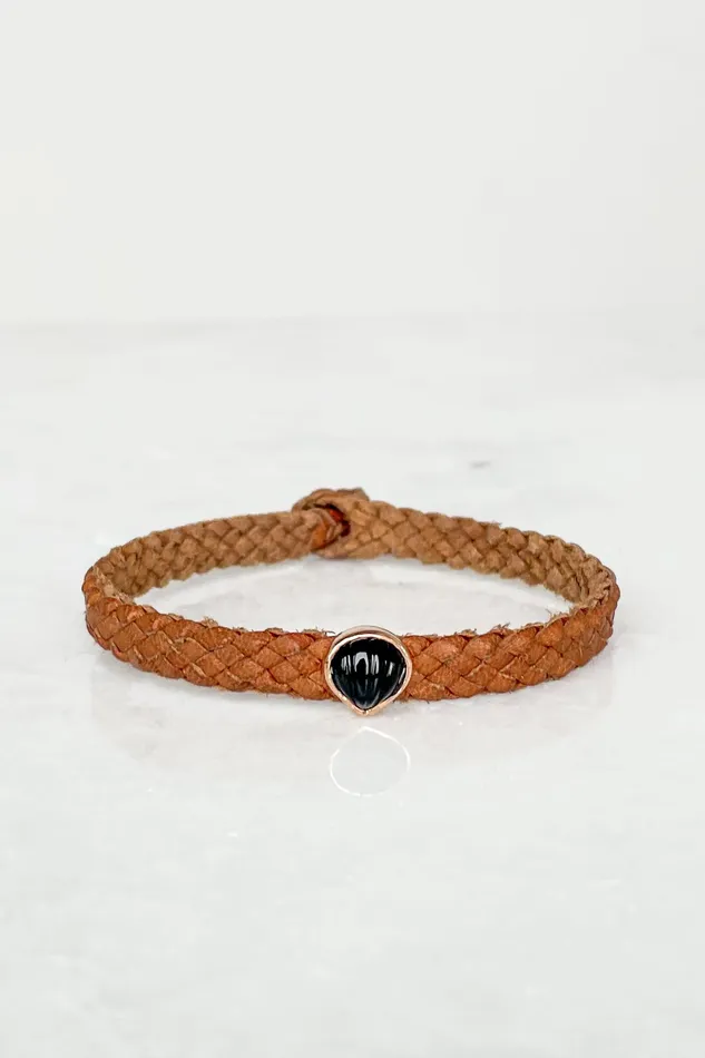Petite Onyx Anadara on Tan Leather Bracelet DEZSO Bracelets