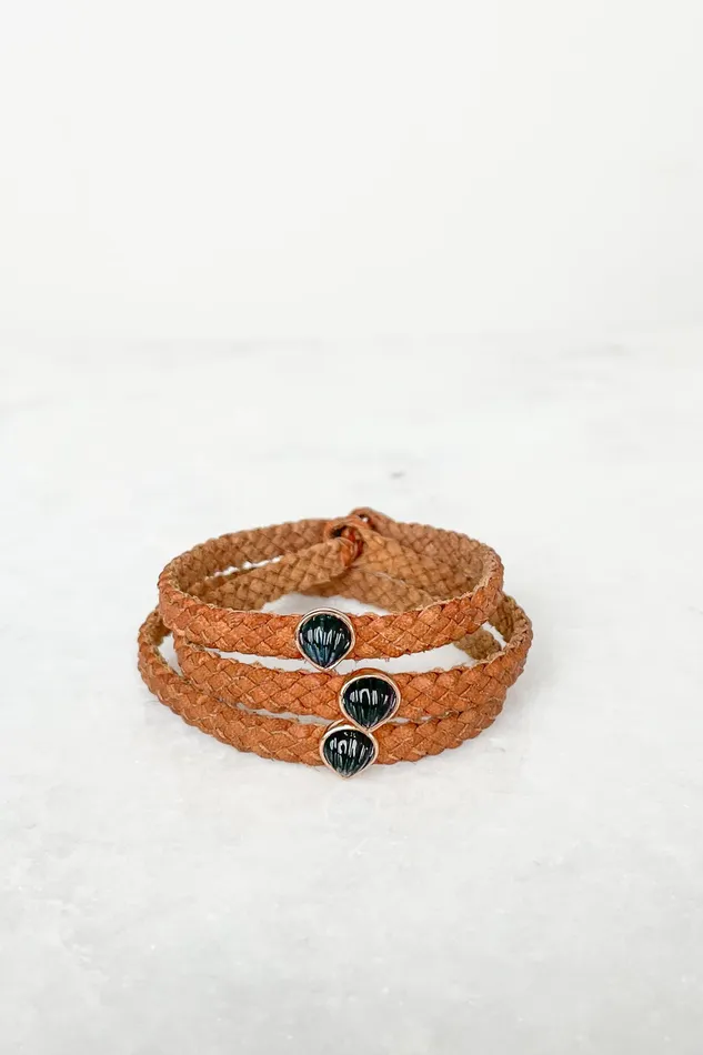 Petite Onyx Anadara on Tan Leather Bracelet DEZSO Bracelets