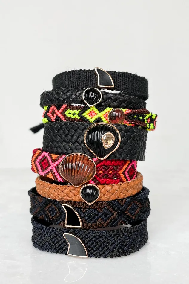 Petite Onyx Anadara on Tan Leather Bracelet DEZSO Bracelets