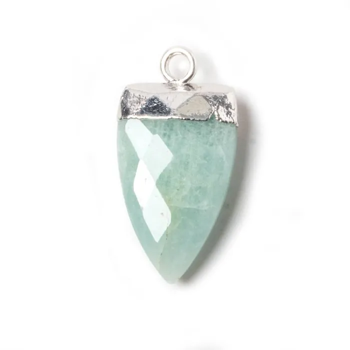 Beadsofcambaycom 21x10mm Silver Leafed Amazonite faceted Point Pendant 1 piece Necklaces