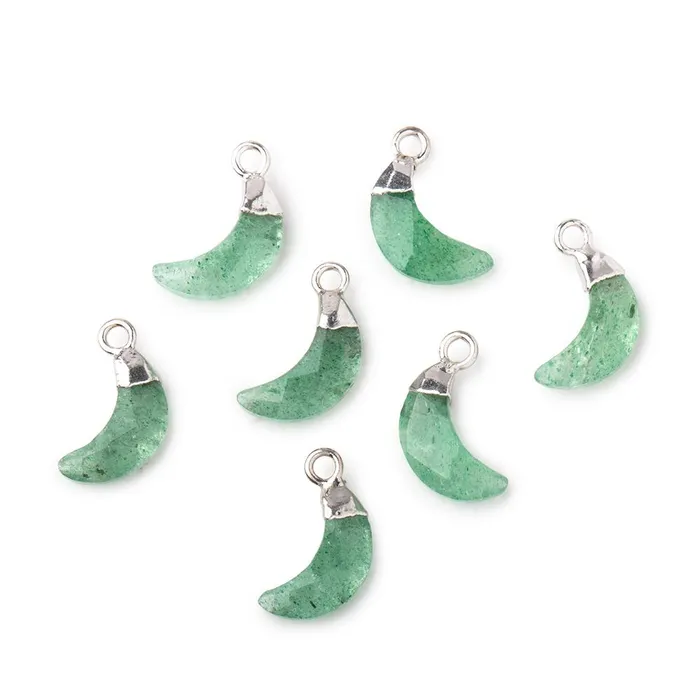 Beadsofcambaycom Necklaces 11x4mm Silver Leafed Aventurine Faceted Crescent Moon Focal Pendant 1 piece Beadsofcambaycom Necklaces 11x4mm Silver Leafed Aventurine Faceted Crescent Moon Focal Pendant 1 piece
