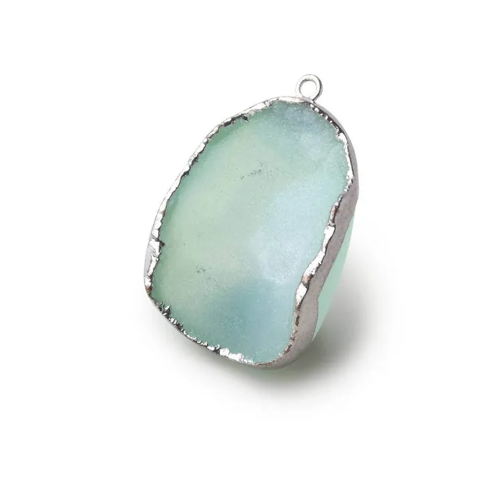 Beadsofcambaycom Silver Leafed Seafoam Green Concave Drusy Pendant 1 focal bead 33x25x13mm A Grade Necklaces