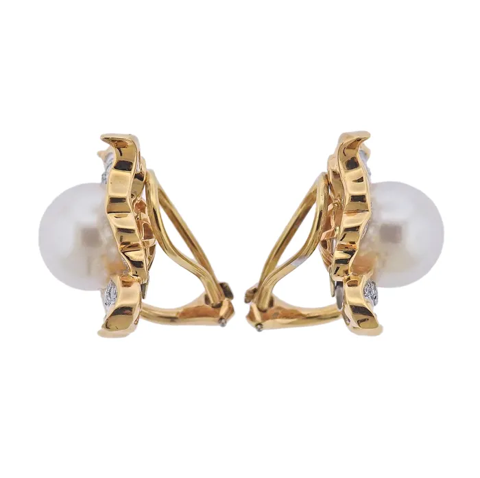Earrings Angela Cummings Angela Cummings Assael South Sea Pearl Diamond Platinum Gold Earrings
