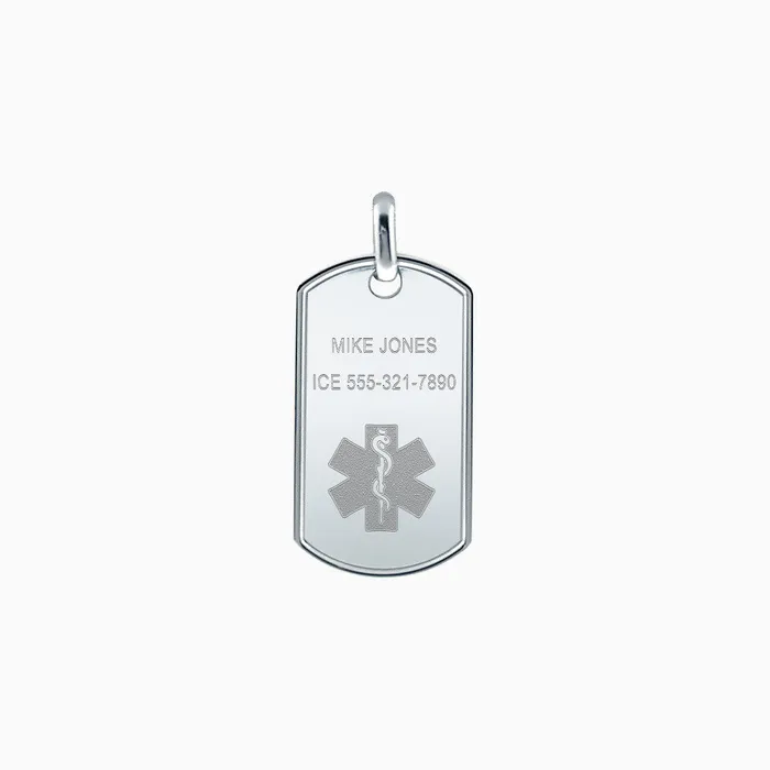 Mens Sterling Silver Raised Edge Medical Alert Star of Life Dog Tag Large Engravable Sandy Steven Engravers Rings