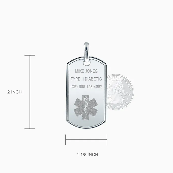 Mens Sterling Silver Raised Edge Medical Alert Star of Life Dog Tag Large Engravable Sandy Steven Engravers Rings