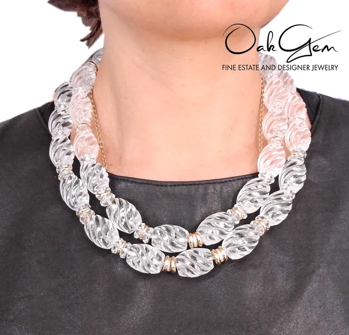 Necklaces Seaman Schepps Seaman Schepps Torchon Carved Crystal Diamond Gold Necklace Suite