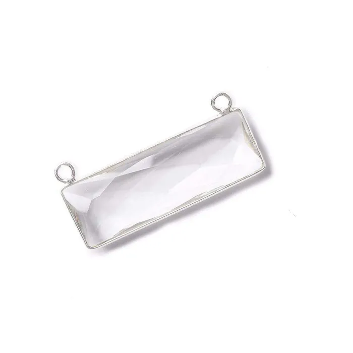 Rings Beadsofcambaycom 31x11mm Silver Bezel Crystal Quartz Bar 2 ring Connector East West 1 piece
