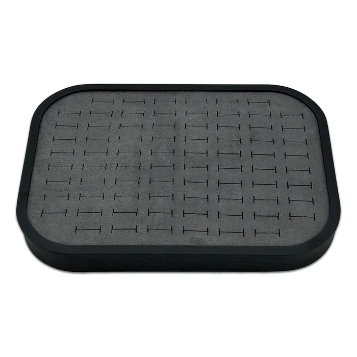 10 58 x 7 58 Black Brushed Aluminum Gray Velvet 76 Ring Display Tray JPI Display Rings 10 58 x 7 58 Black Brushed Aluminum Gray Velvet 76 Ring Display Tray JPI Display Rings