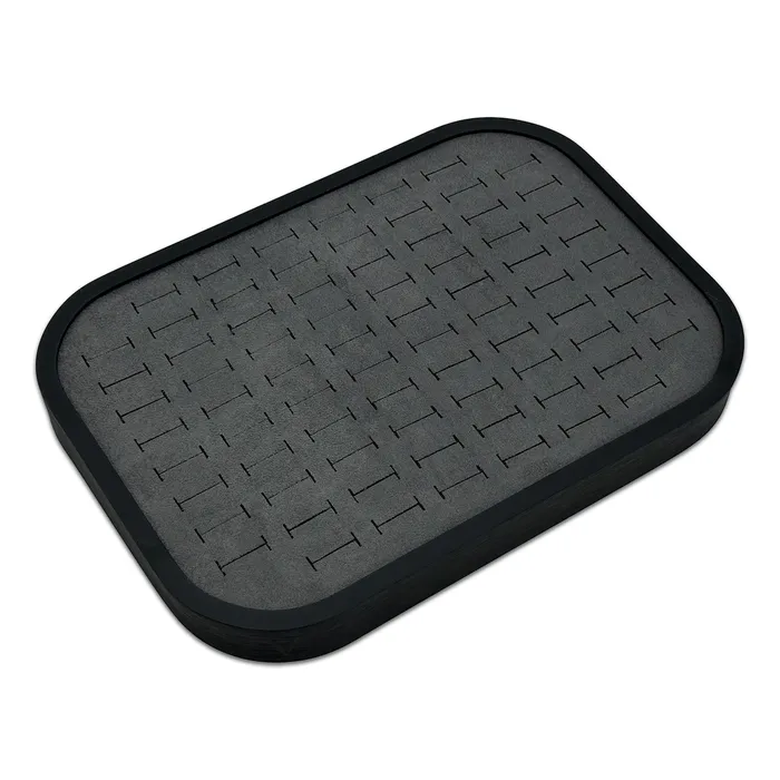 10 58 x 7 58 Black Brushed Aluminum Gray Velvet 76 Ring Display Tray JPI Display Rings 10 58 x 7 58 Black Brushed Aluminum Gray Velvet 76 Ring Display Tray JPI Display Rings